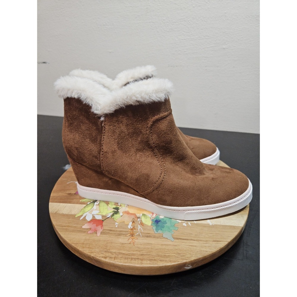 a.n.a *NEW* Wedge Brown‎ Faux Suede/Fur Lined Ankle WARM Bootie Sz W/8.5 NWOB - Picture 3 of 12